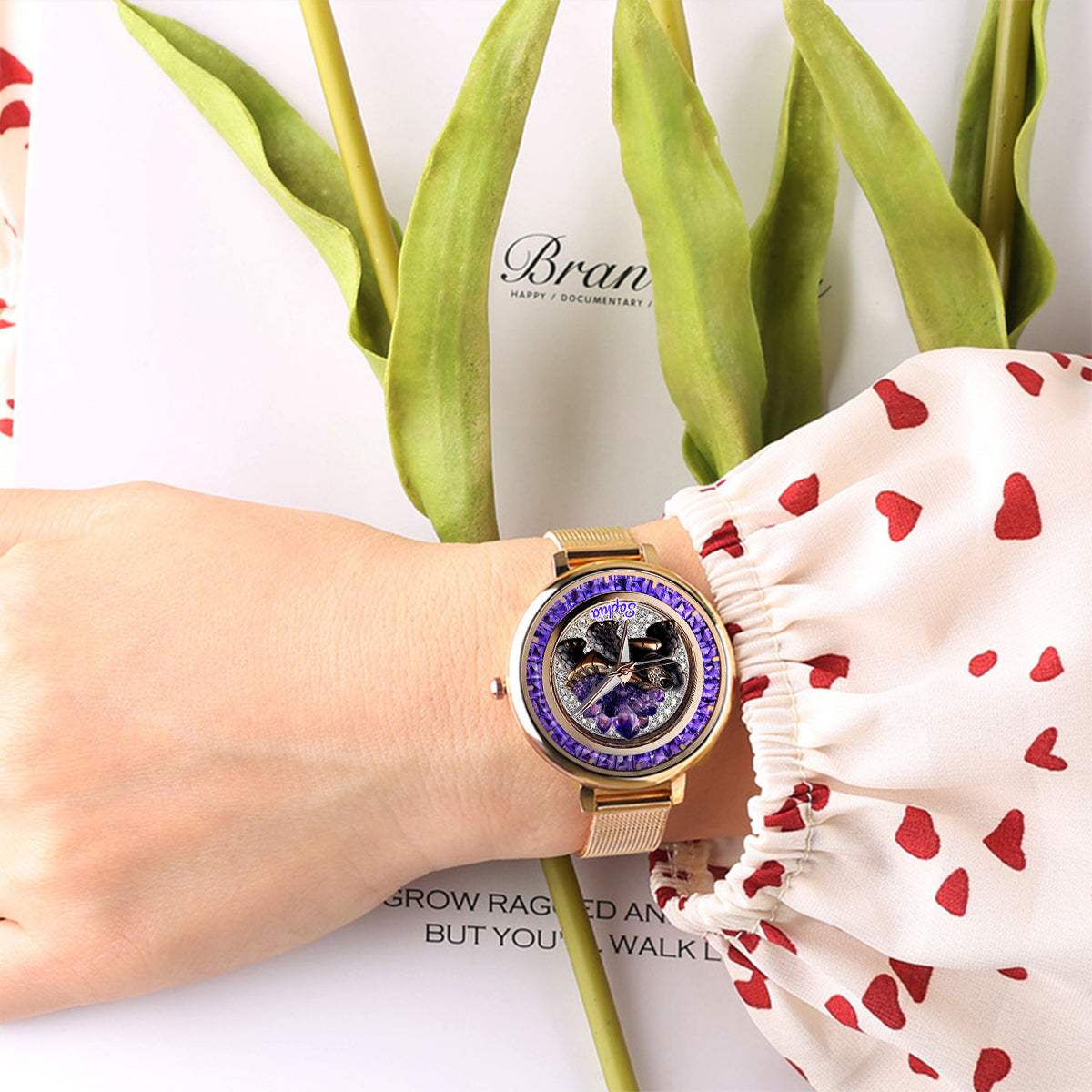 Amethyst/ Rose Quartz/ Ruby/... Style Turtle - Personalized Turtle Women Hand Watch