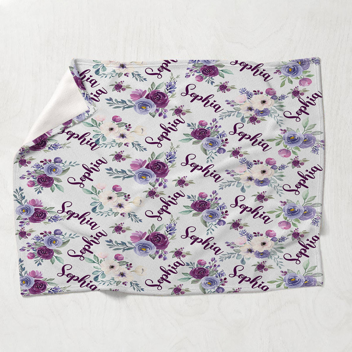 Custom Name Purple Flowers - Personalized Aunt Blanket