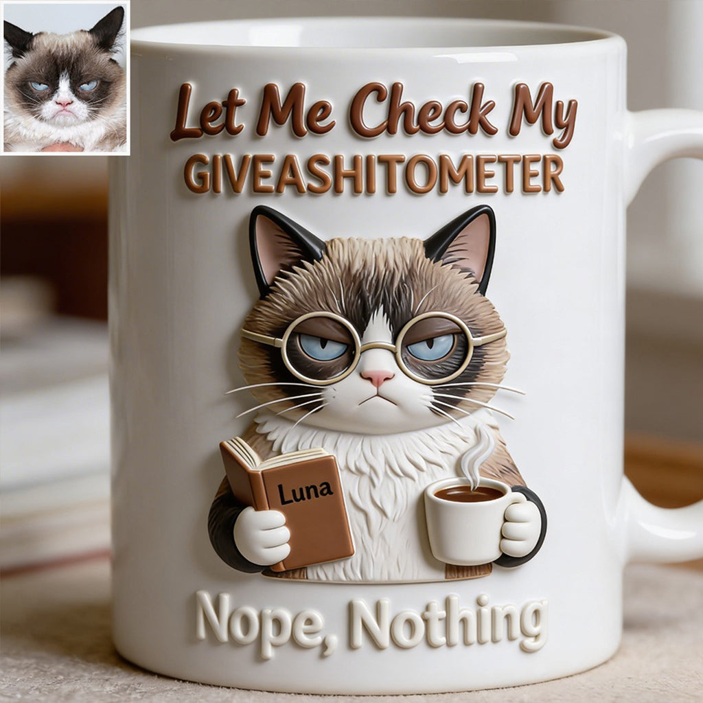 Let Me Check My Giveashitometer - Personalized Cat Mug
