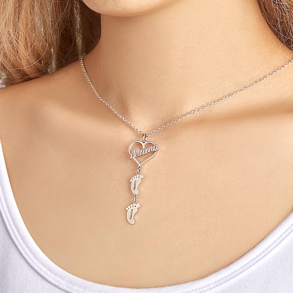 Heart Baby Feet Charm - Personalized Newborn Necklace