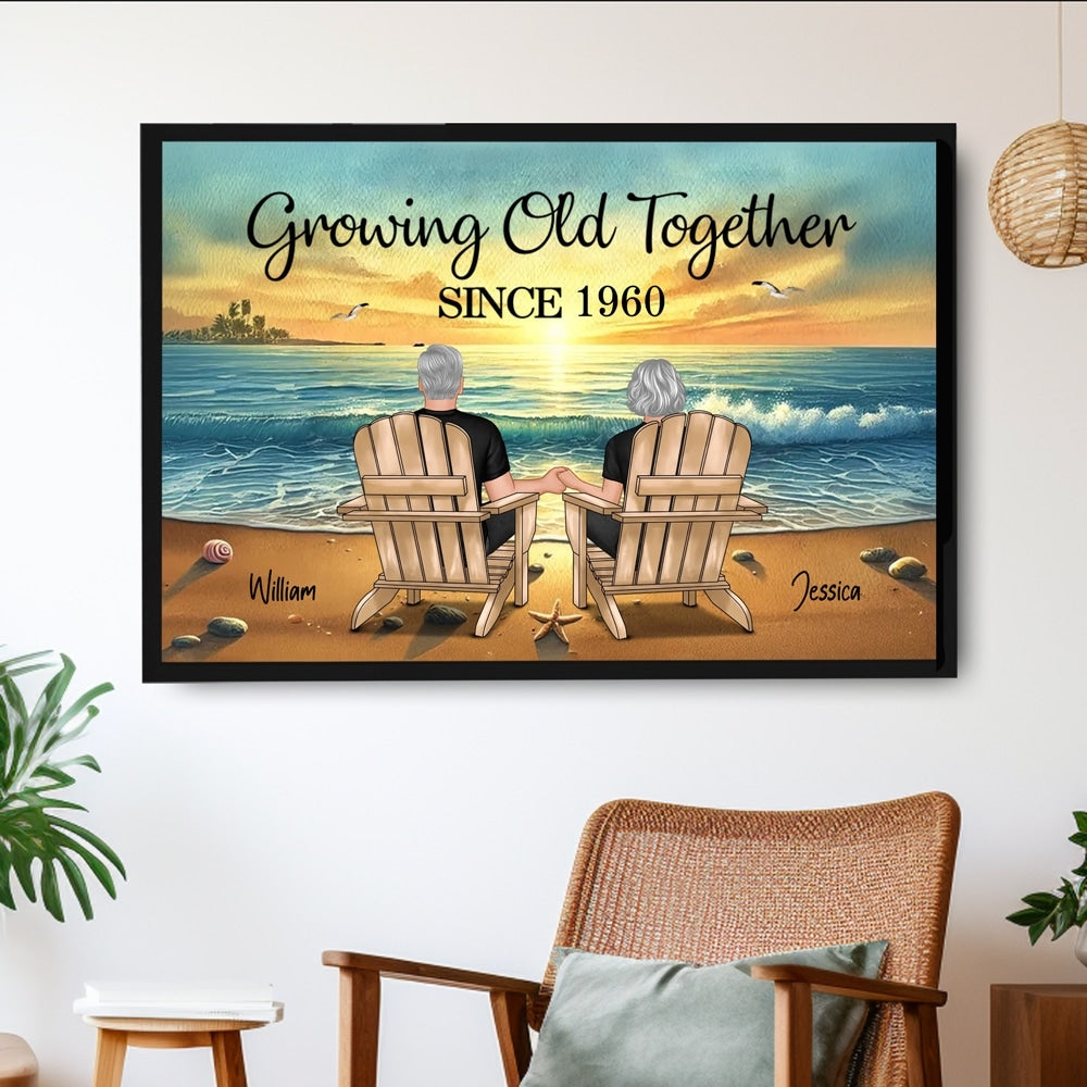 Growing Old Together Beach Poster – Personalized Anniversary Gift for Couples