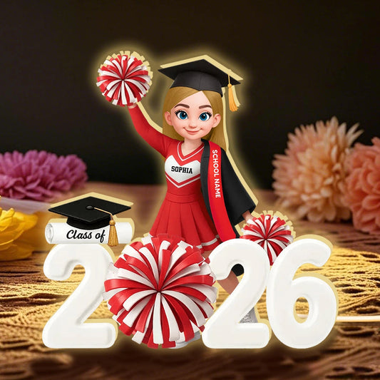 Personalized Acrylic Light Box Graduation Décor with Cheerleader Design & Warm Glow – Unique Gift for Class of Grad