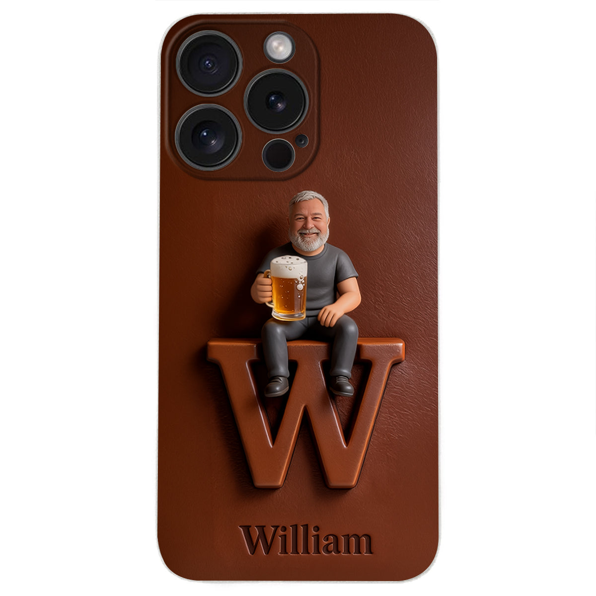 Custom Any Photo - Personalized Beer 3D Embossed Leather Phone Case