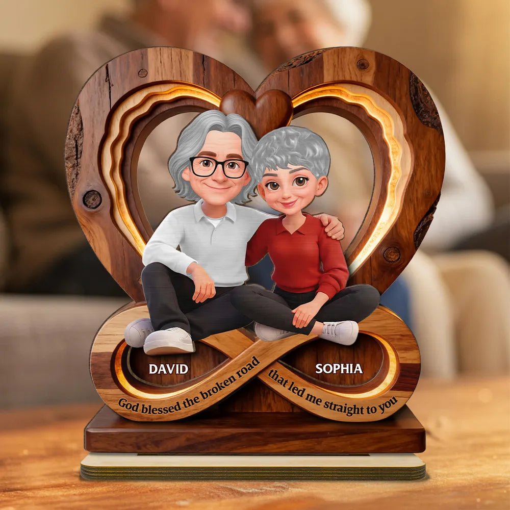 Personalized Couple Infinity Heart 2-Layer Wooden Plaque for Cozy Living Room Display, Unique Romantic Gift for Her or Him