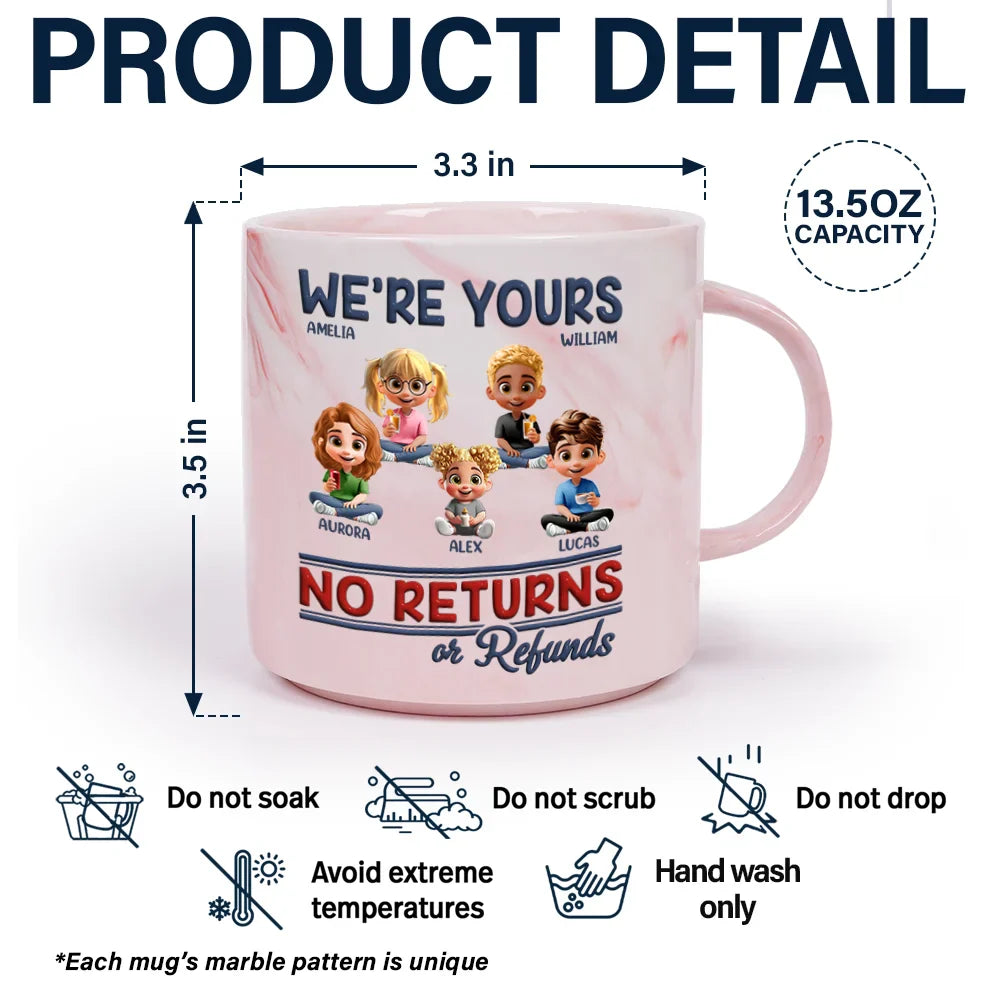 Funny Customizable Marble Mug – ‘No Returns or Refunds’ Family Gift for Parents