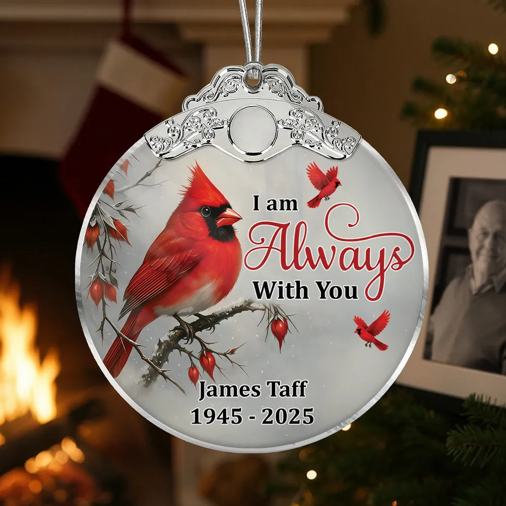 Silver Capped Glass Ornament with Cardinal design, symbolizing protection and togetherness, thoughtful gift for loved ones
