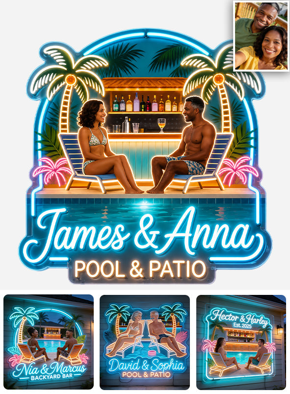 Any Photo Backyard, Pool & Patio - Personalized Couple Neon LED Light Sign