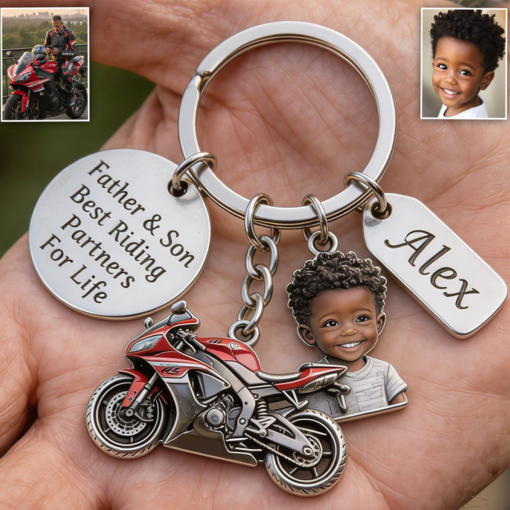 BIKER DAD - Personalized Biker Keychain With Charms