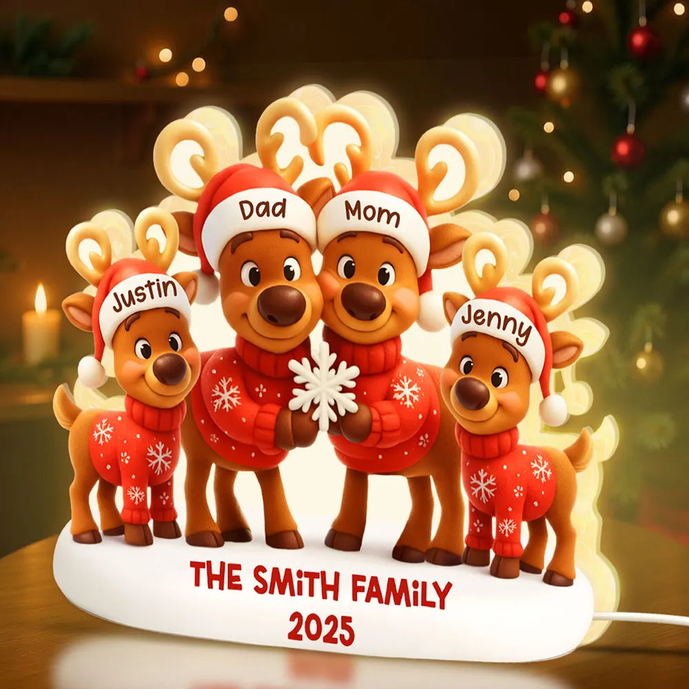 Custom Family Reindeer Acrylic Light Box Lamp for Cozy Holiday Nights, Heartwarming Keepsake Gift