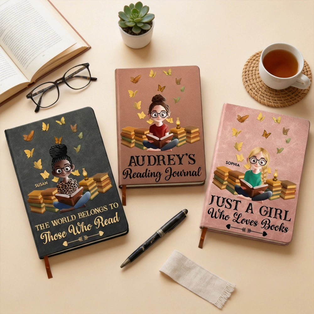Reading Journal Leather Journal, Personalized Name Cover, Cozy Bookish Gift for Her and Avid Readers