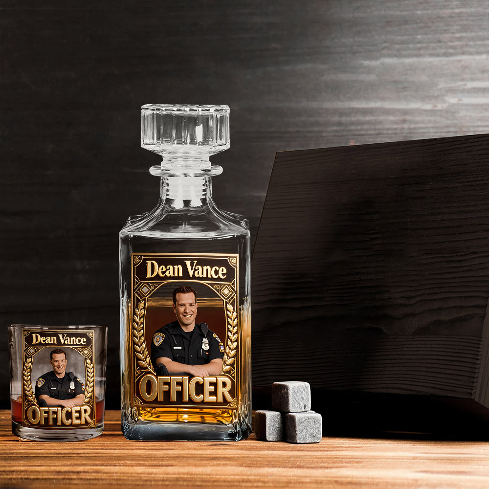 Custom Any Photo - Personalized Police Officer Whiskey Decanter Set