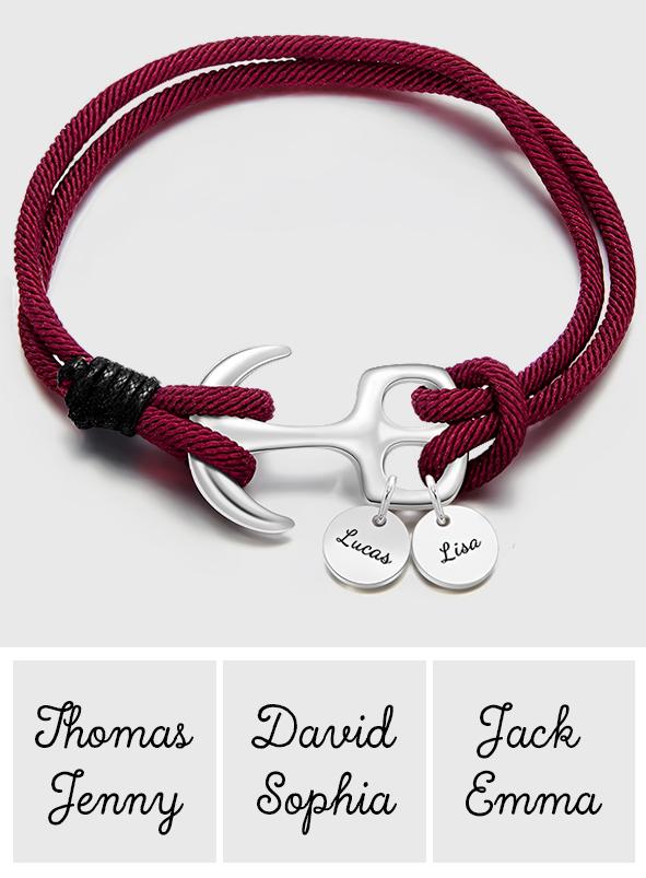 I Love You - Personalized Couple Engraved Bracelet Marine Anchor Cord Bracelet