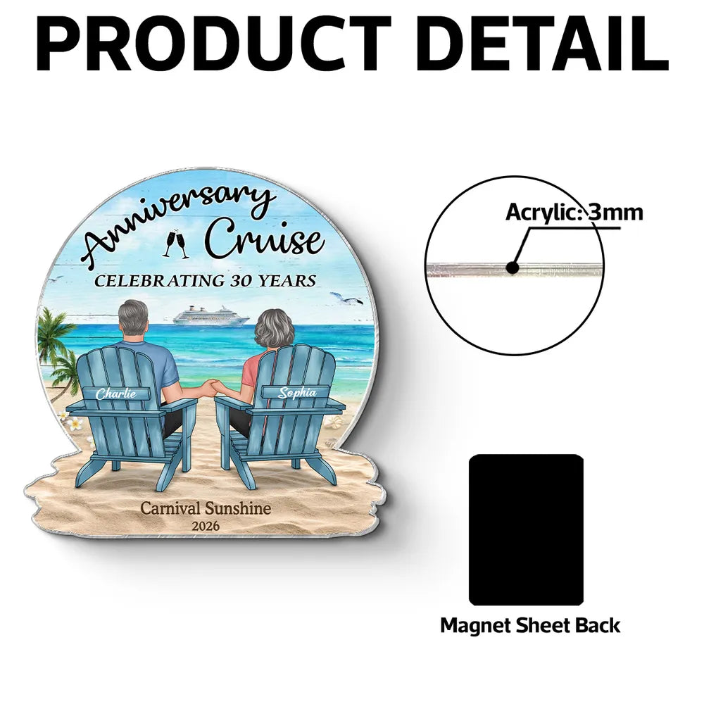 Personalized Anniversary Cruise Acrylic Magnet, Couple Holding Hands Beach Back View, Unique Gift for Husband & Wife