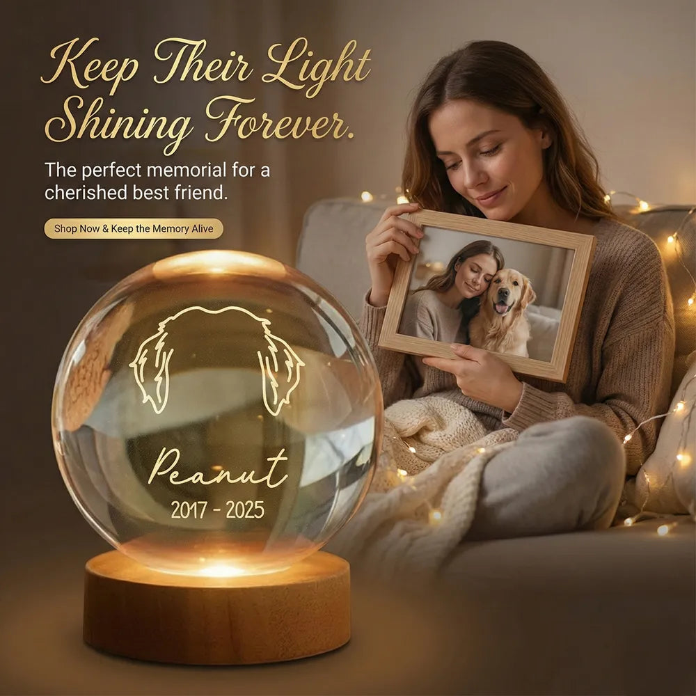 Custom Pet Remembrance Globe Lamp with Dog Head Outline, Soft Glow Sympathy Decor, Thoughtful Unique Gift for Pet Owners