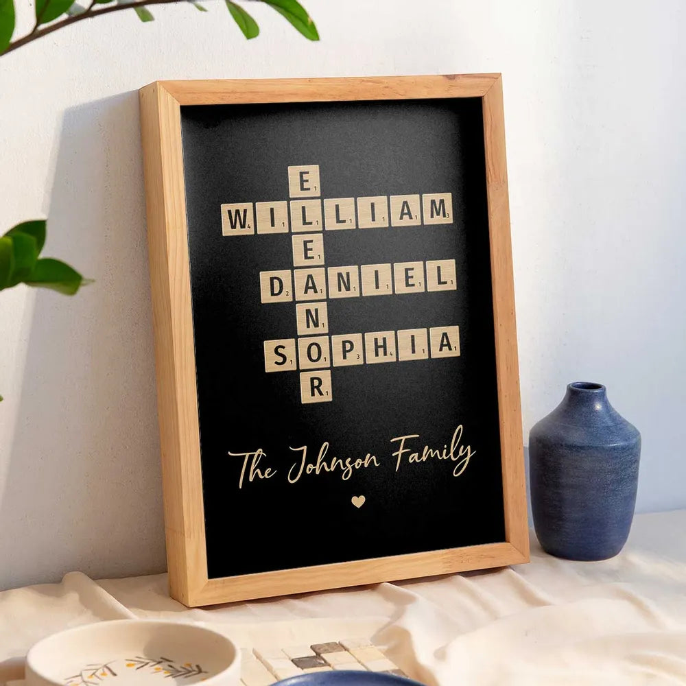 Family Crossword Art Created In A Moment, Treasured Forever Personalized Poster or Plaque or Keychain