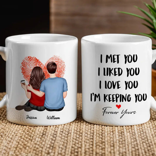 “I Met You I Love You” Fingerprint Heart White Ceramic Mug – Romantic Custom Gift