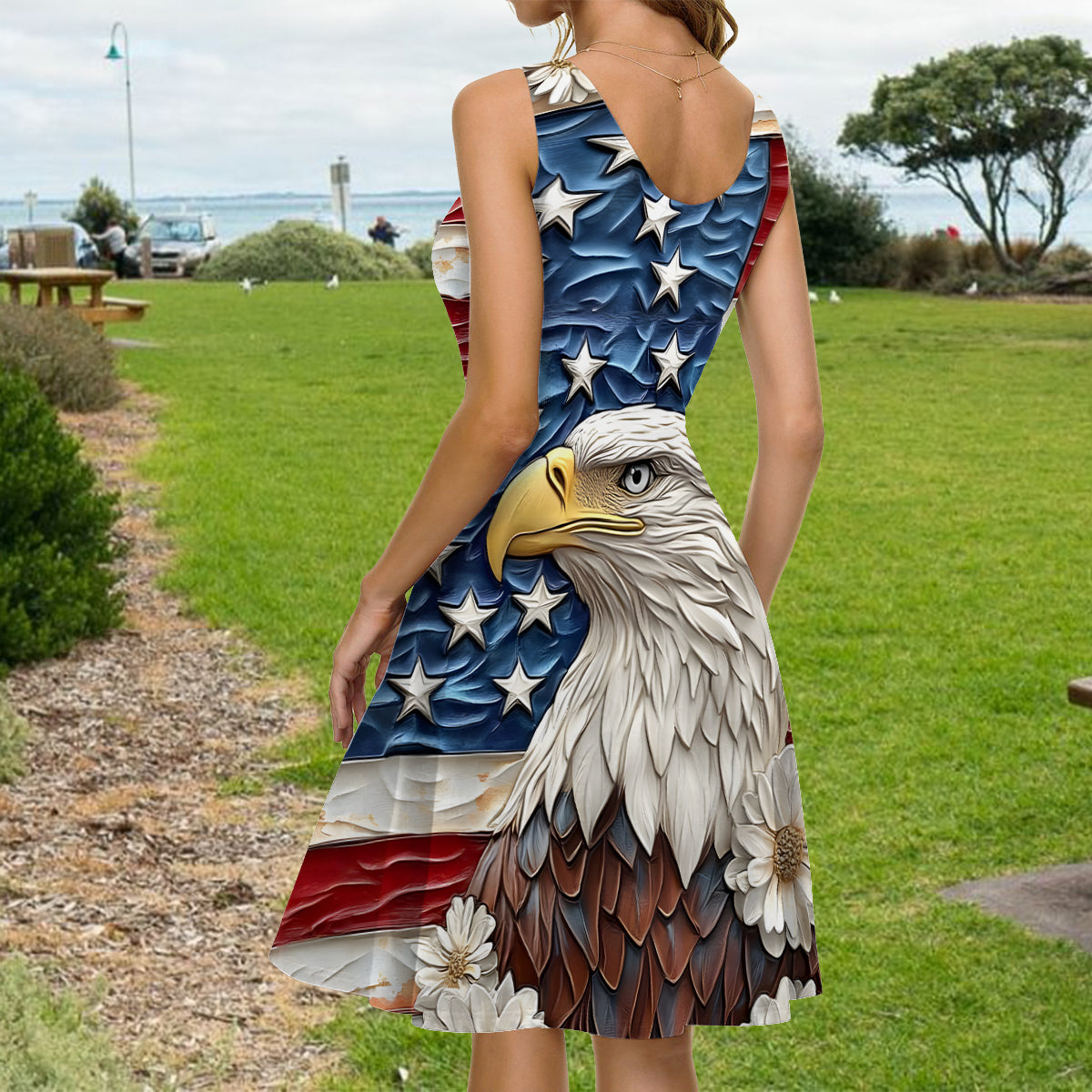 God Bless America - Personalized Bald Eagle Sleeveless Dress