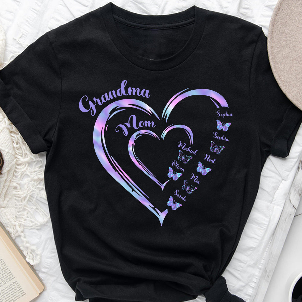 First Mom Now Grandma Butterfly Version - Personalized Grandma T-shirt And Hoodie