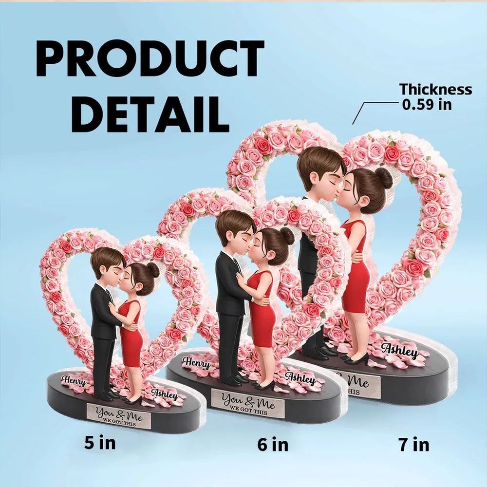 Personalized Shaped Acrylic Block Plaque, Kissing Couple in Rose Heart, Romantic Keepsake Decor, Unique Gift for Wife or Girlfriend