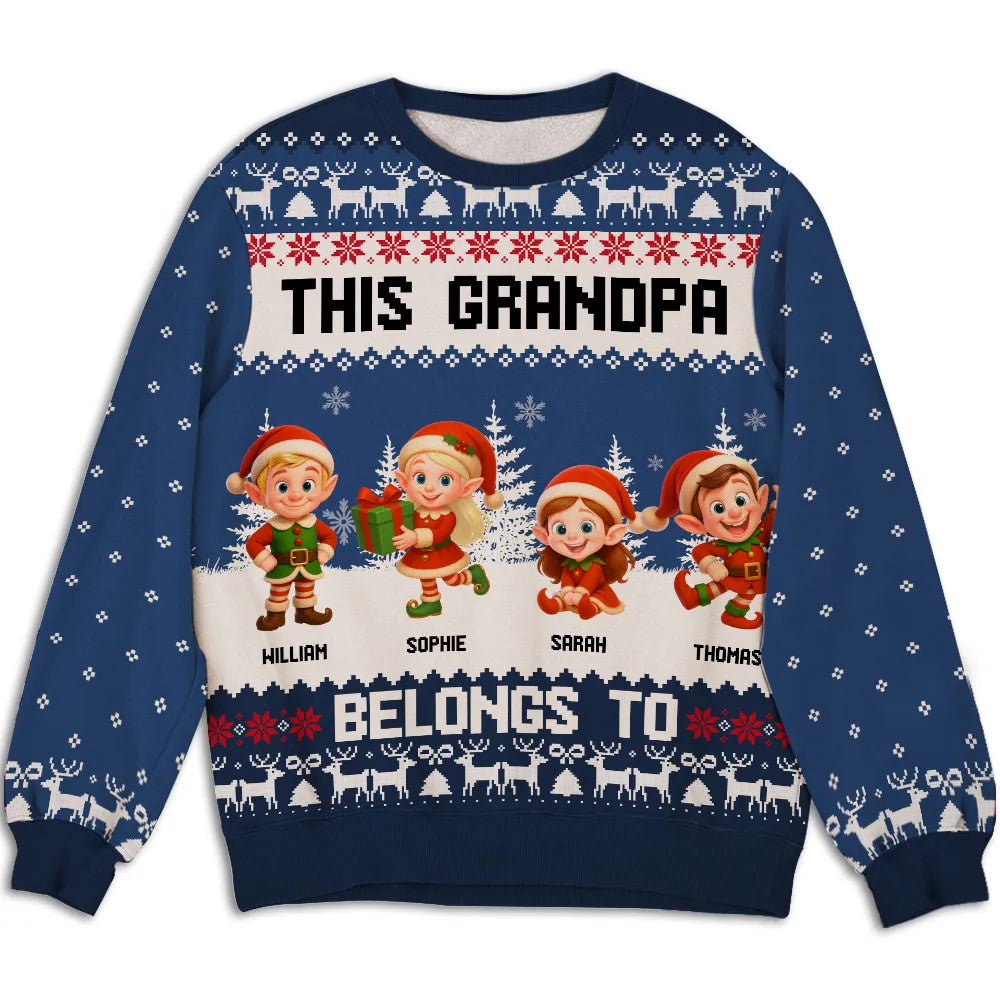 Sweatshirt with Christmas Elves, Custom All-Over Print for Nana, Cozy, Unique Holiday Gift, This Nana Belongs To