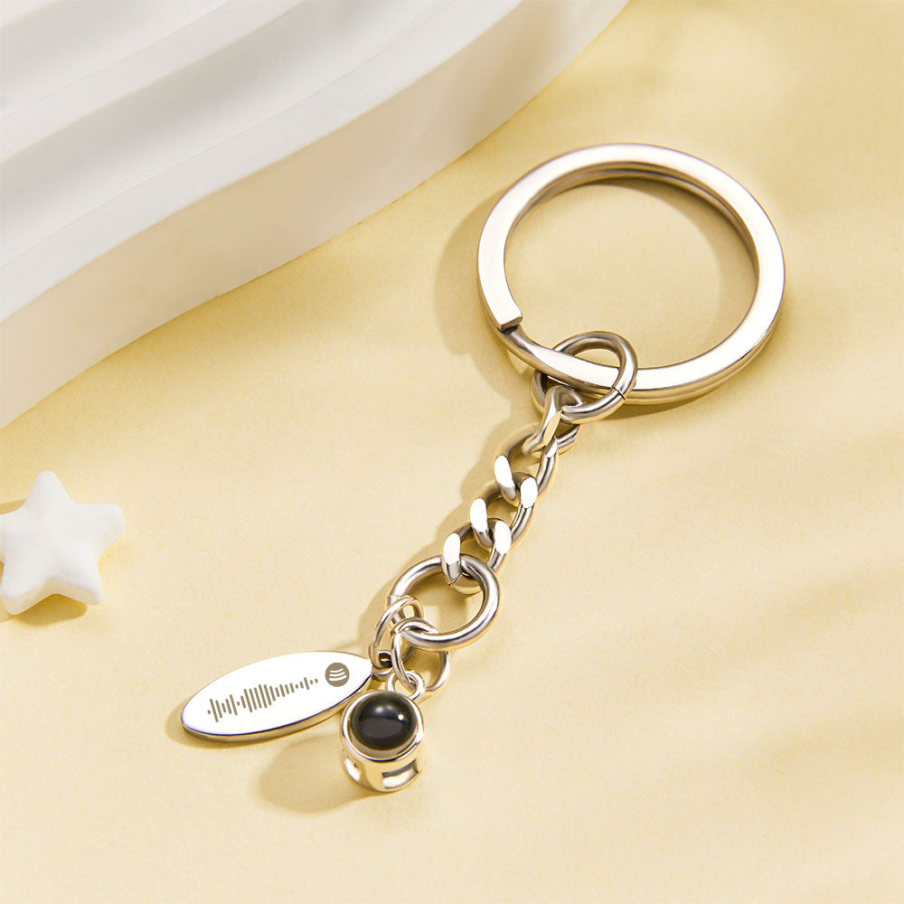 Custom Photo Music Code Projection Mini Keychain - gift for anyone, who lost a loved one - Personalized Keychain