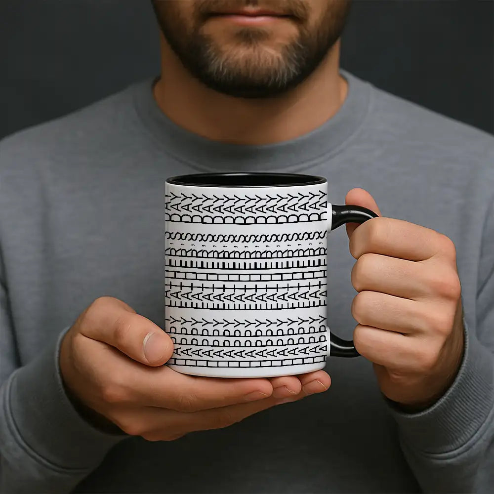 Creative Father’s Day Mug – Abstract Text Pattern Design in White Ceramic Style