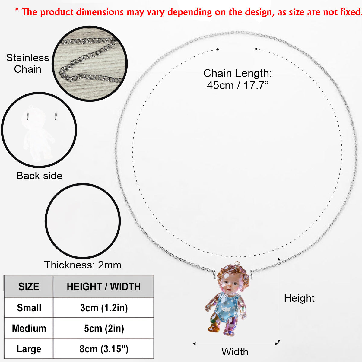Custom Any Photo - Personalized Kid Shaped Acrylic Pendant Necklace