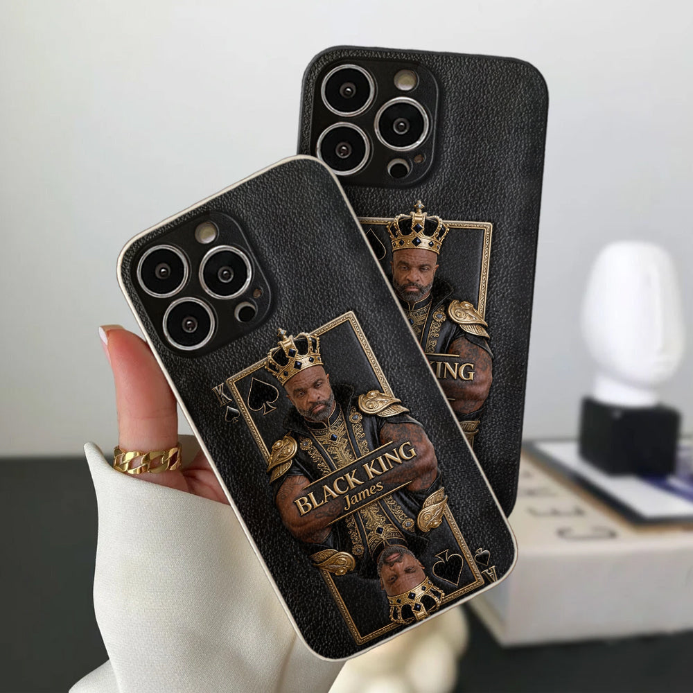 Black King - Personalized African American 3D Embossed Leather Phone Case