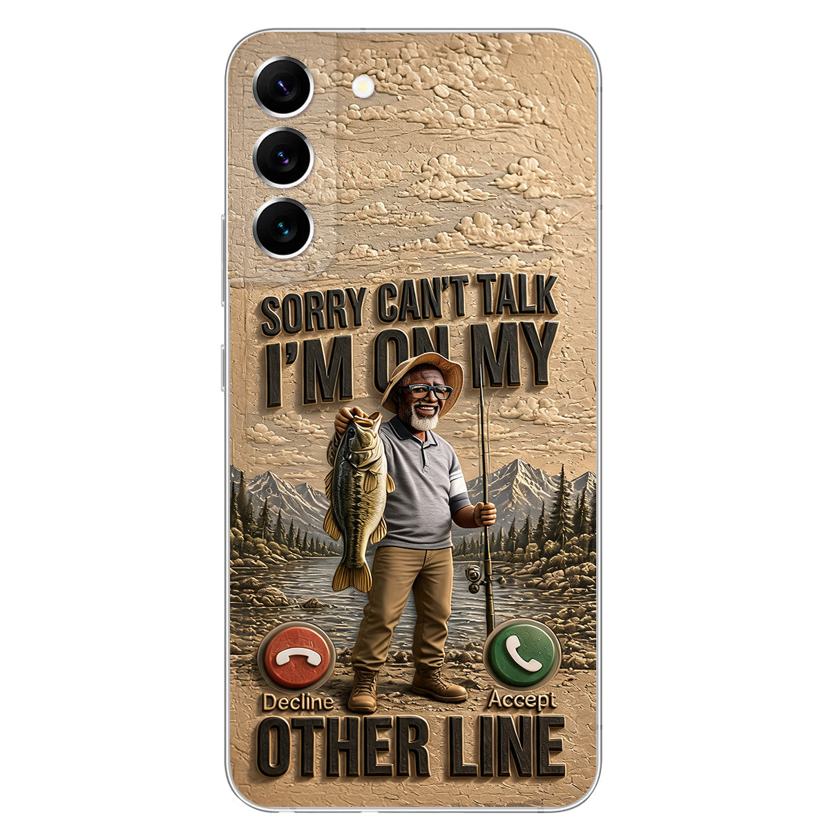 I'm On My Other Line, Fishing Lover Gift - Personalized Fishing 3D Embossed Leather Phone Case
