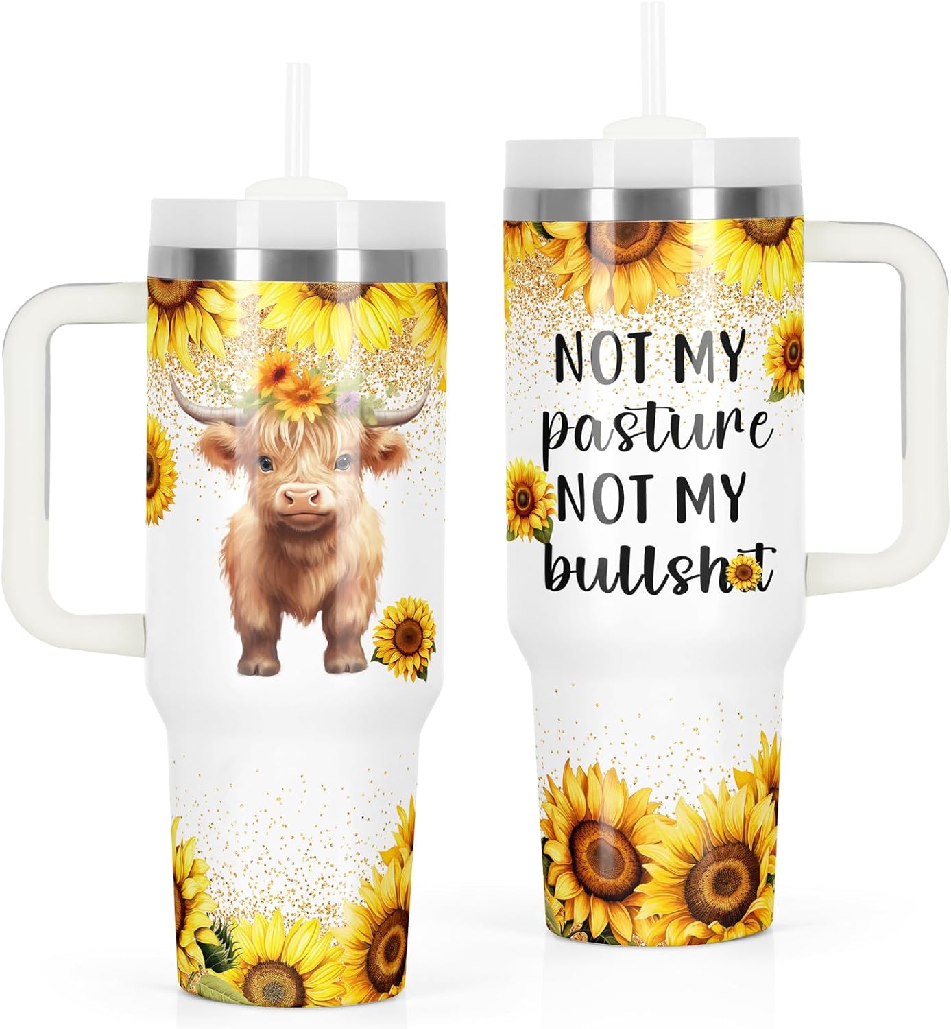 Not My Pasture Not My Problem Highland Cow Tumbler  With Handle 0624