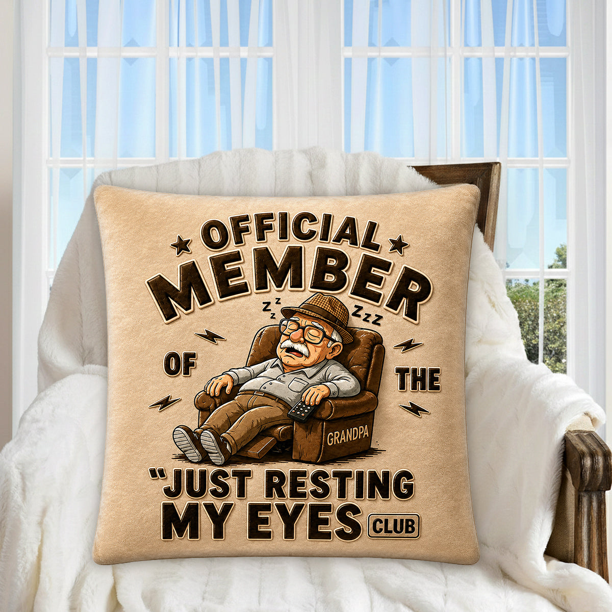 Funny Dad Grandpa Gift, Just Resting My Eyes - Personalized Grandpa Premium Faux Fur Pillow