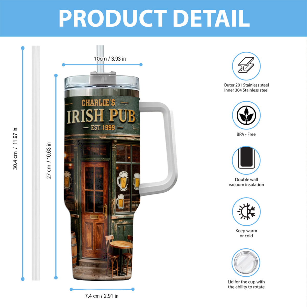 Irish Pub - Personalized Irish Tumbler With Handle