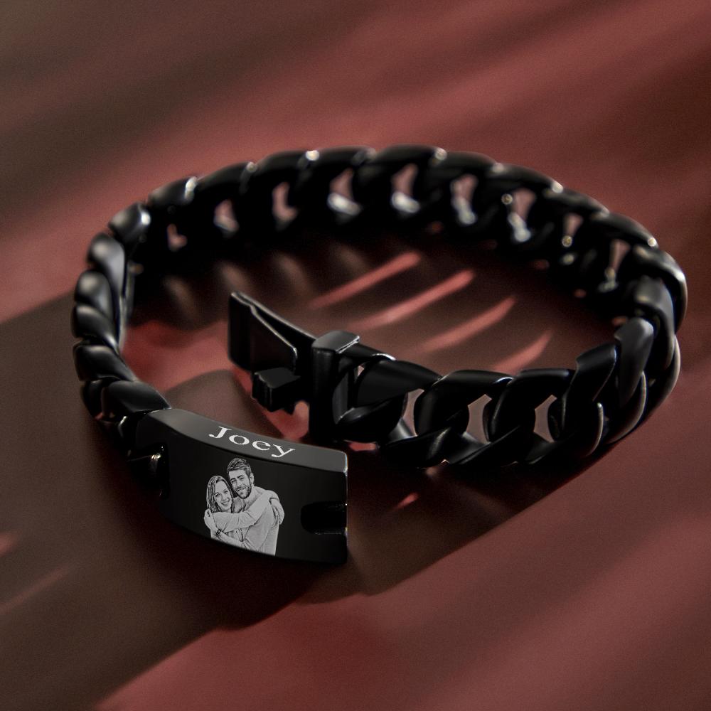 Any Photo - Personalized Photo Engraved Thick Chain Bracelet