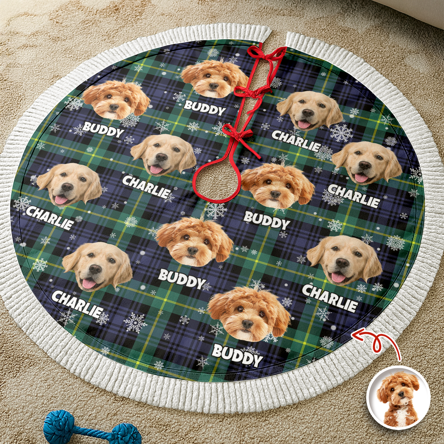 Personalized Plush Christmas Tree Skirt with Your Pet Photo – Custom Dog or Cat Holiday Decor, Unique Gift for Pet Lovers