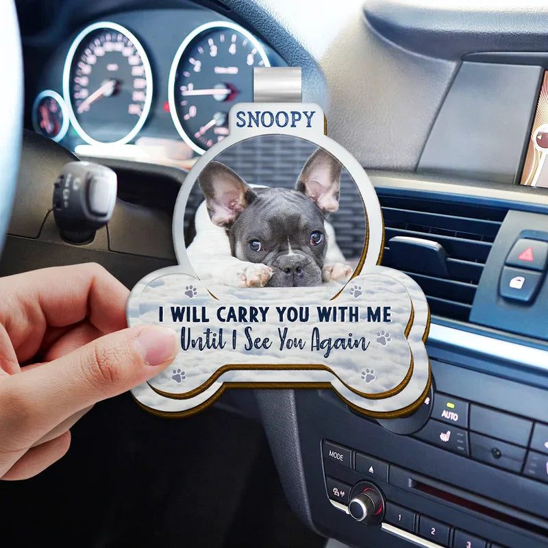 “I Will Carry You With Me” Personalized Wooden Car Visor Clip – Pet Memorial Gift