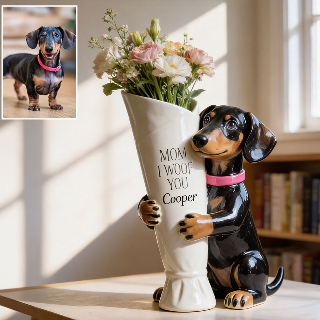 Flower Bouquet Vase - Perfect Gift For Dog Mom - Personalized Dog Acrylic Flower Vase