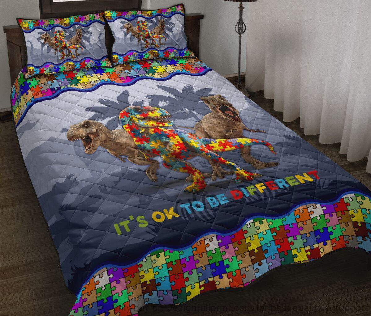 Autism Dinosaurs It Is Ok To Be Different - Autism Awareness Bedding Set 0921