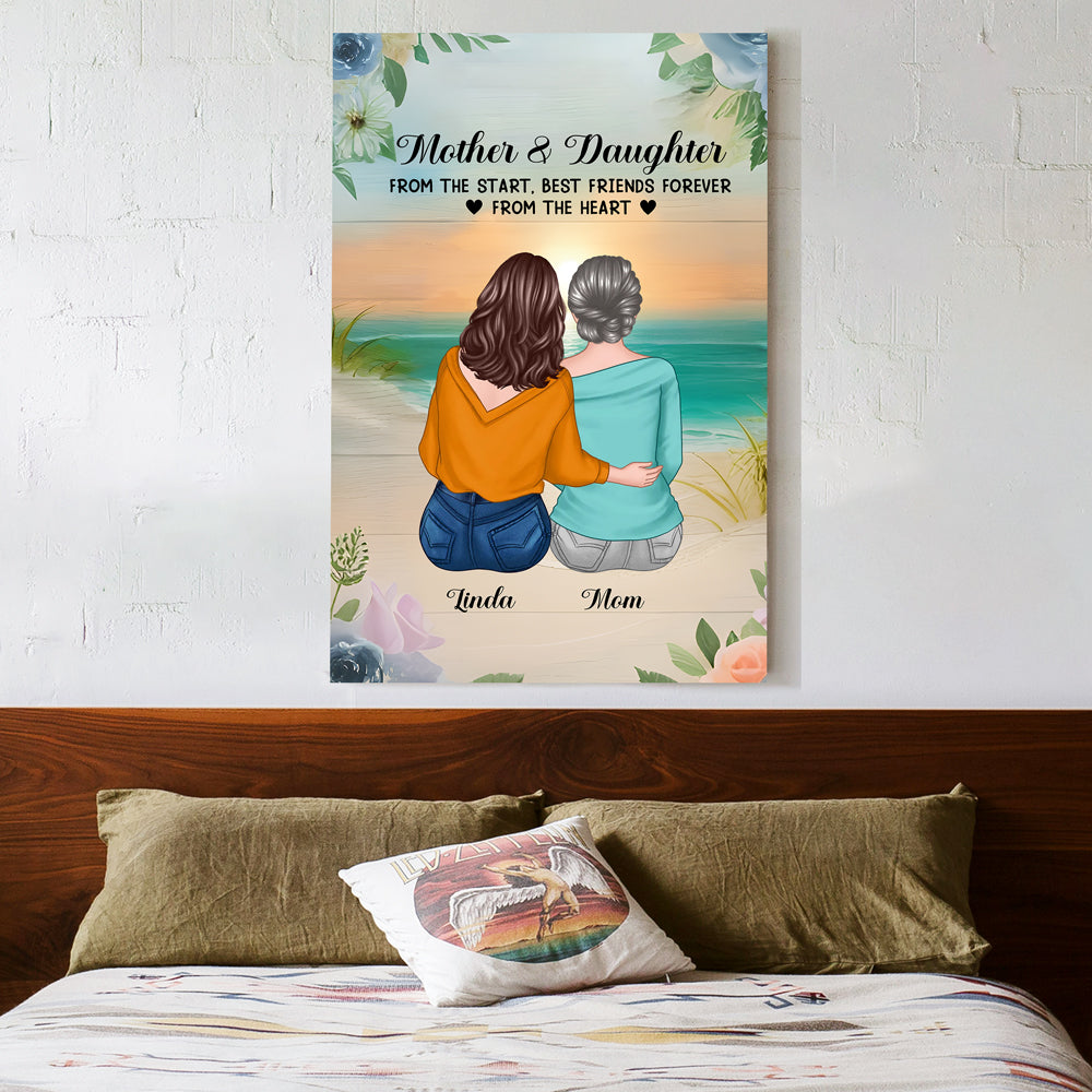 Custom Poster for Mom & Daughter - Hugging on the Beach - Heartfelt Gift for Mother's Day & Birthday