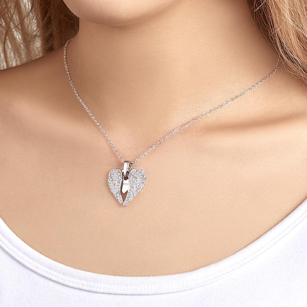Angle Wing - Personalized Wing Heart-Shaped Engraved Necklace