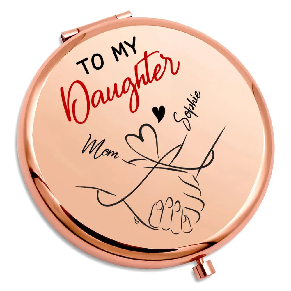 To My Daughter Metal Compact Mirror, Heartwarming Quote Mirror for Purse, Personalized Unique Gift From Mom She'll Carry Daily