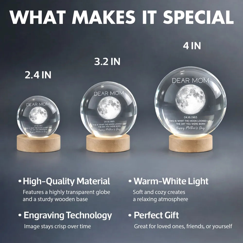 Personalized Moon Phase Globe Lamp Dear Mom Night Light for Bedroom Decor - Unique Mother's Day Gift