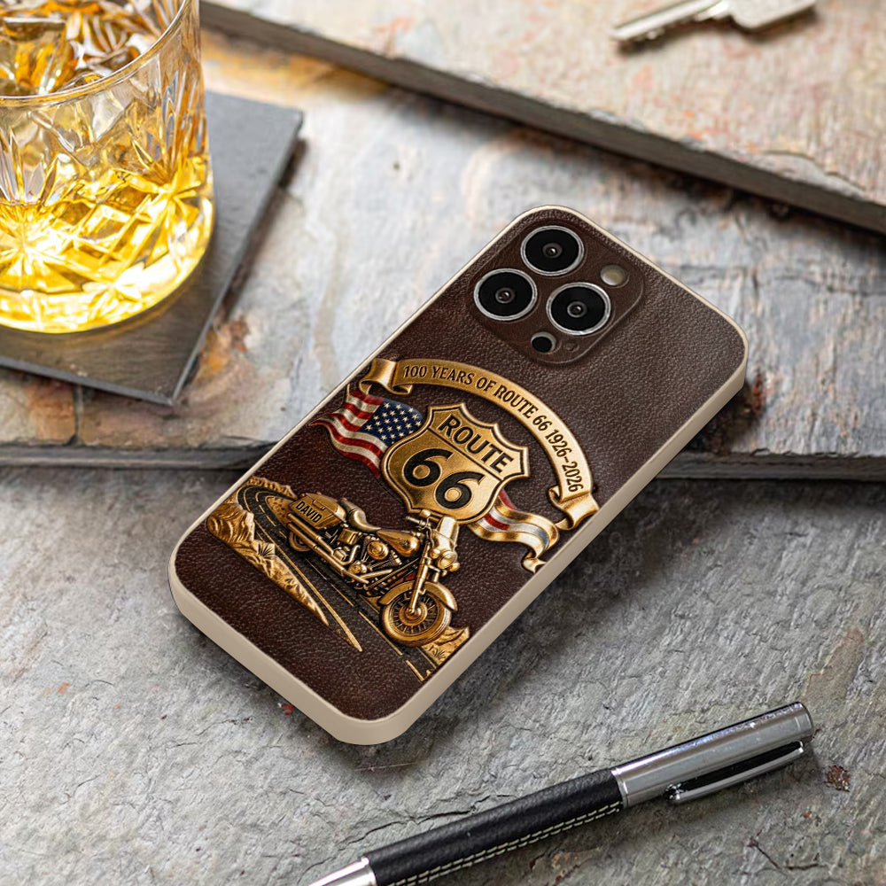 100 Years Of Route Personalized Gifts For Bikers - Personalized Biker 3D Embossed Leather Phone Case
