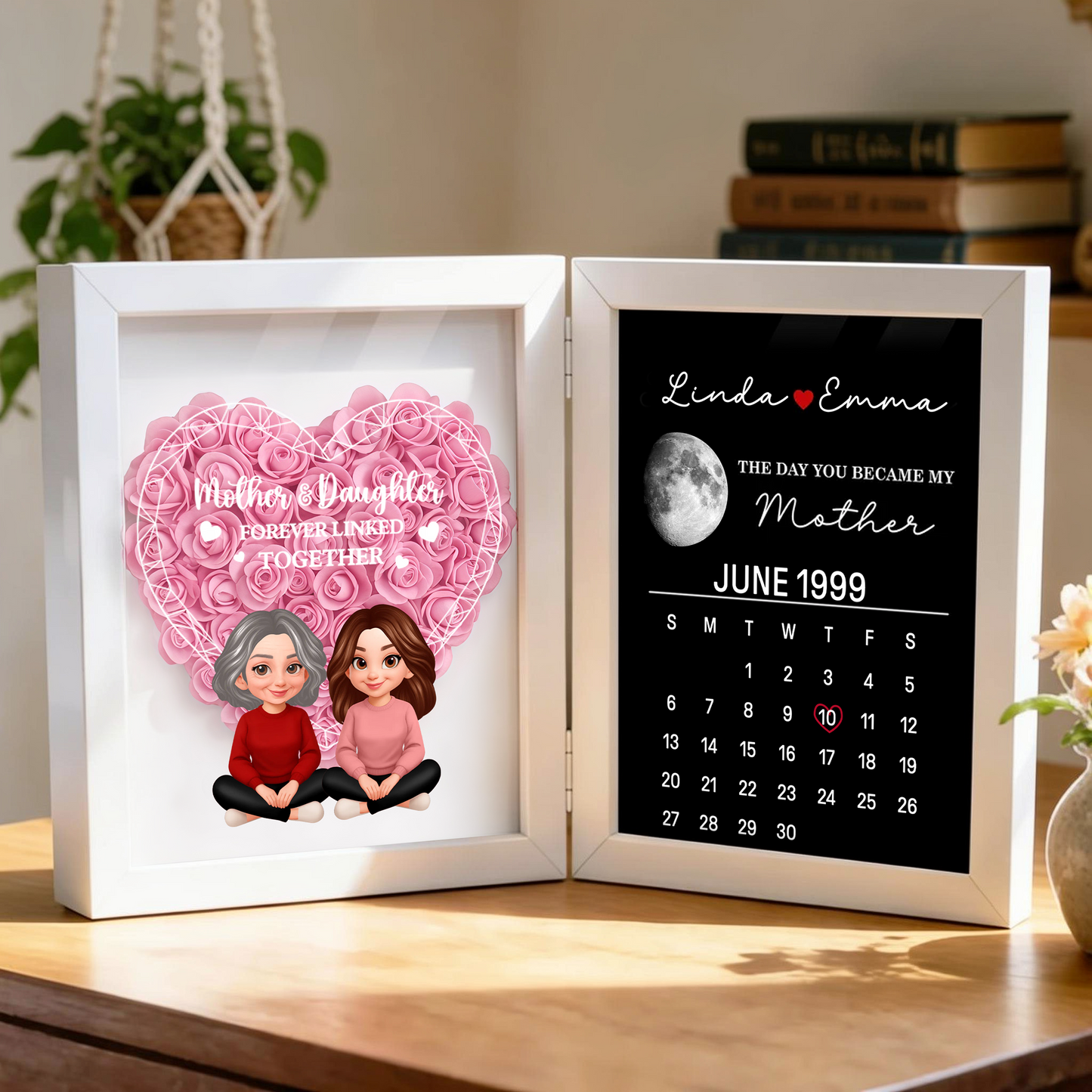 Foldable Floral Shadow Box Personalized Keepsake, Mother and Daughter Forever Linked Together, Meaningful Gift for Mom