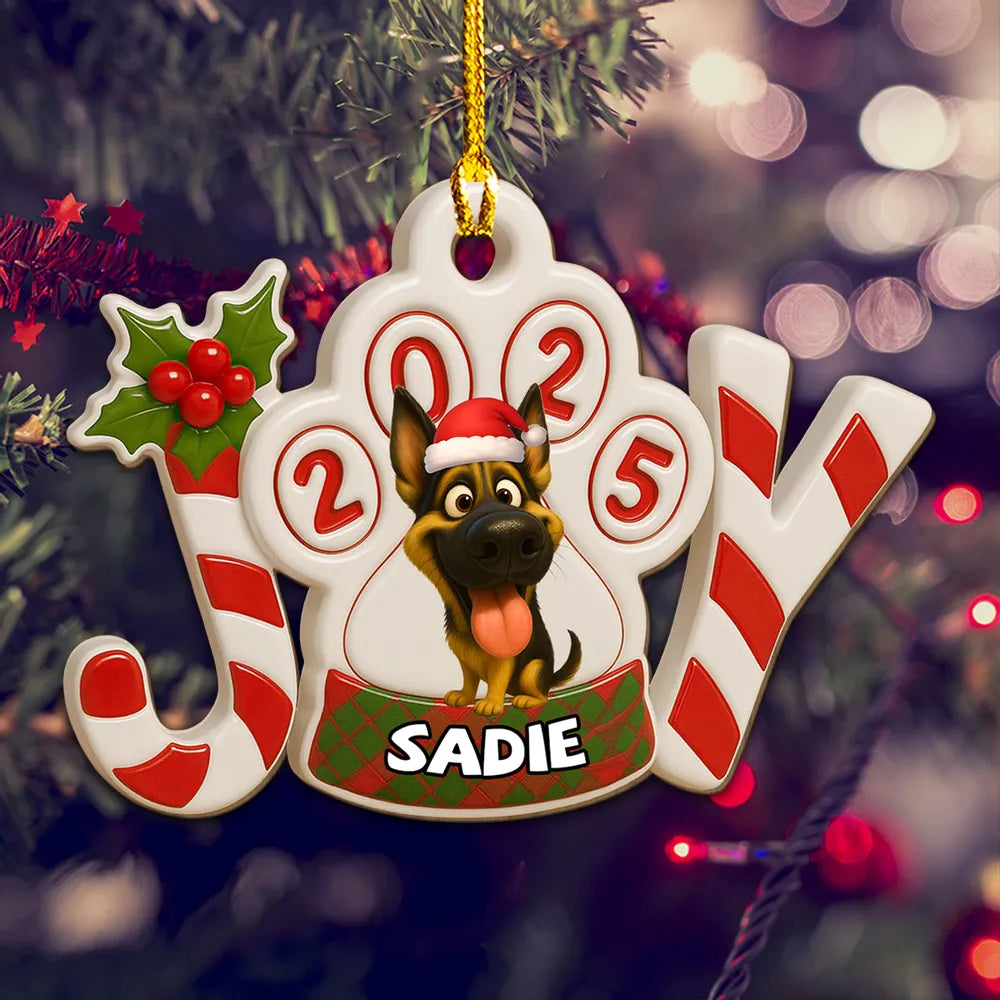 Acrylic Ornament JOY Paw Print with Cute Dog - Christmas Decor, Heartwarming Keepsake, Unique Gift for Pet Owners