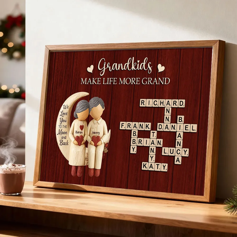 Grandkids Make Life More Grand Love to the Moon - Personalized Poster - Sentimental Gift for Grandma Grandpa