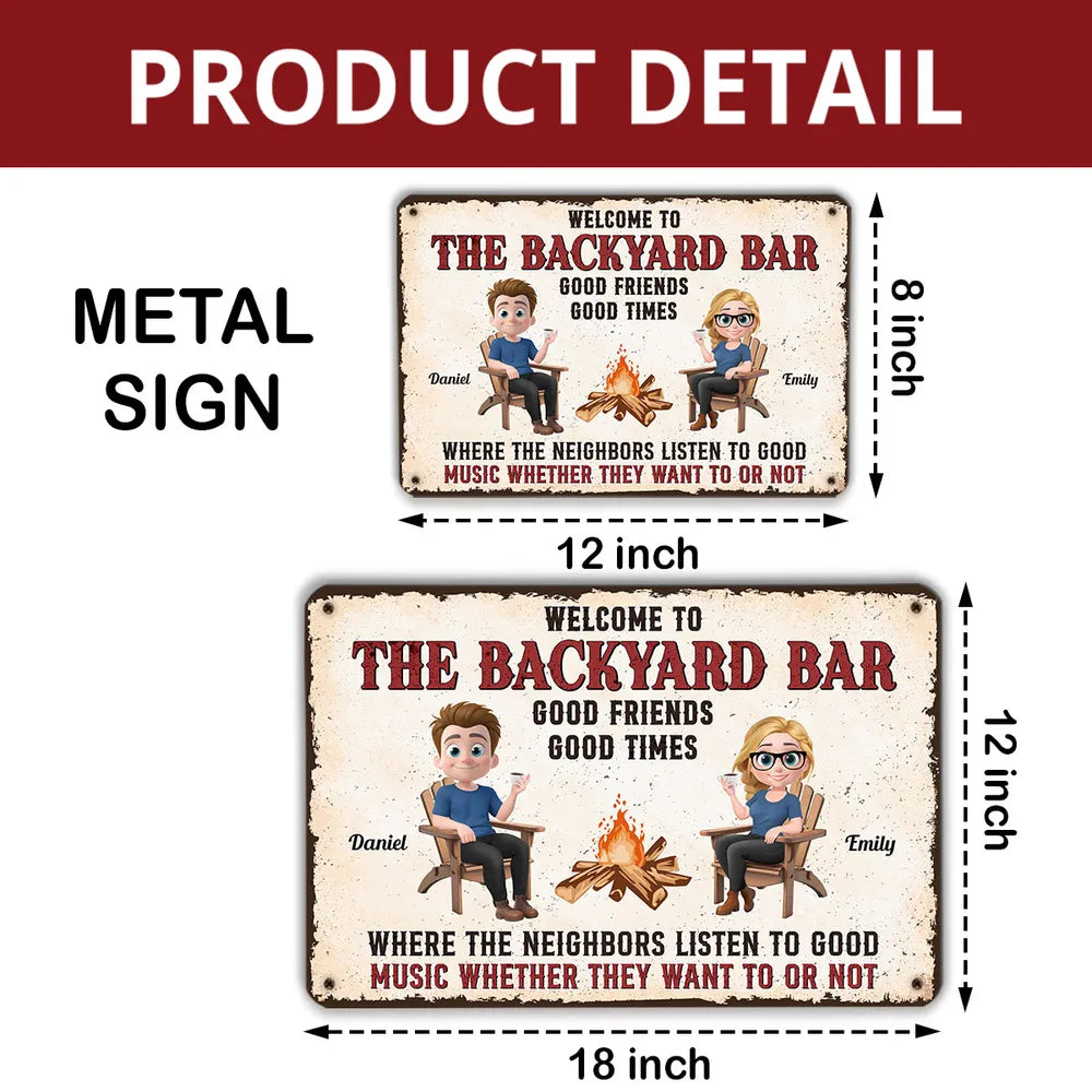 Welcome to The Backyard Bar Rectangular Iron Sign – Personalized Couple's Gift for Home Decor