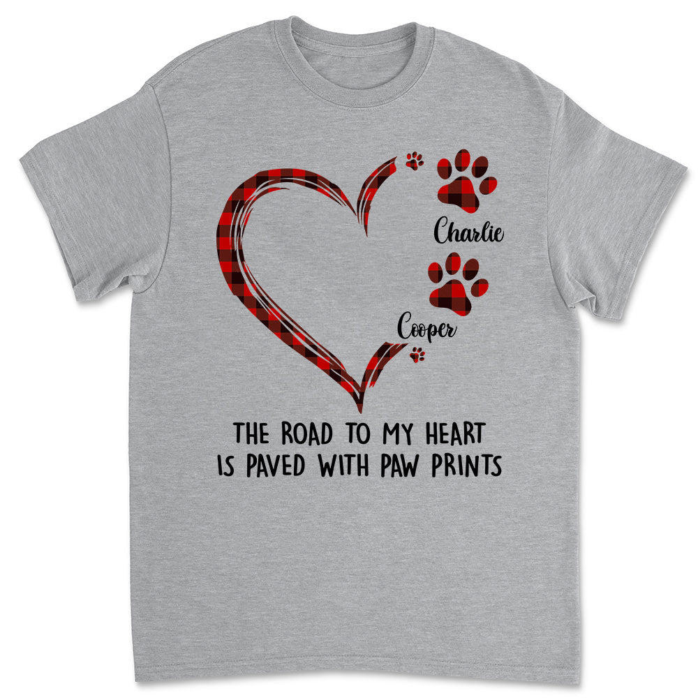 Personalized Pet Lover T-Shirt – The Road to My Heart is Paved with Paw Prints – The Perfect Gift for Pet Owners