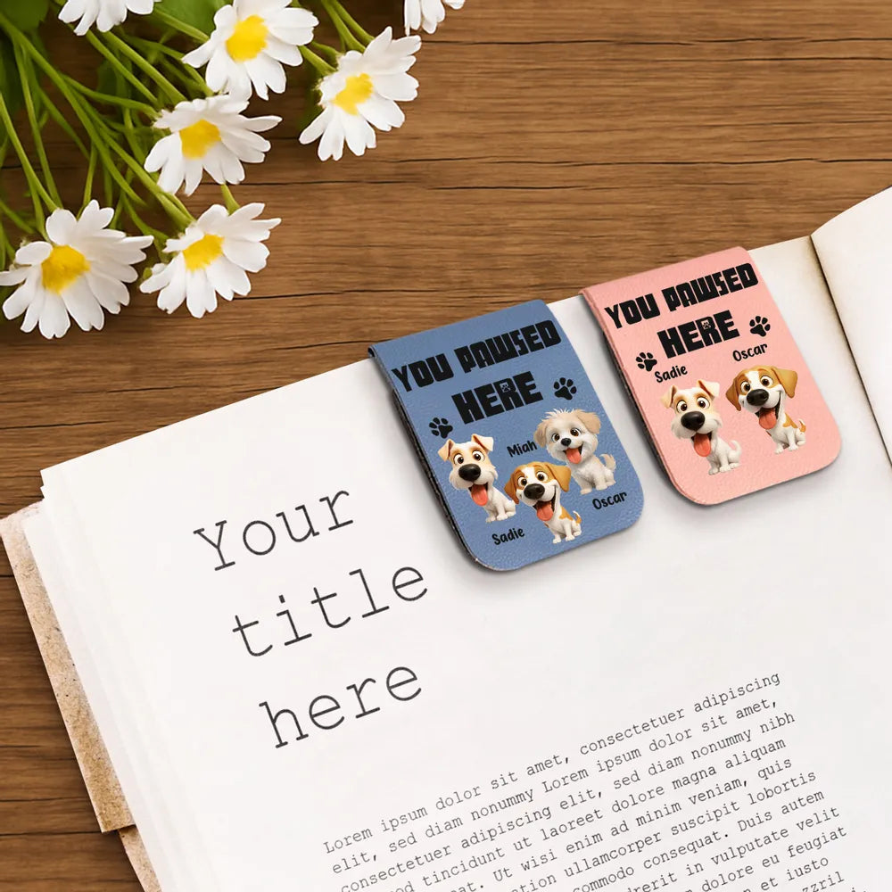 Dog-Themed Leather Magnetic Bookmark – Custom Gift for Book Lovers