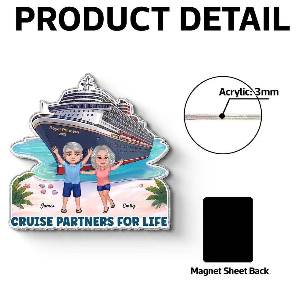Cruise Partners for Life Acrylic Magnet Personalized Cabin Door Keepsake Waving Couple by the Ship Sweet Gift