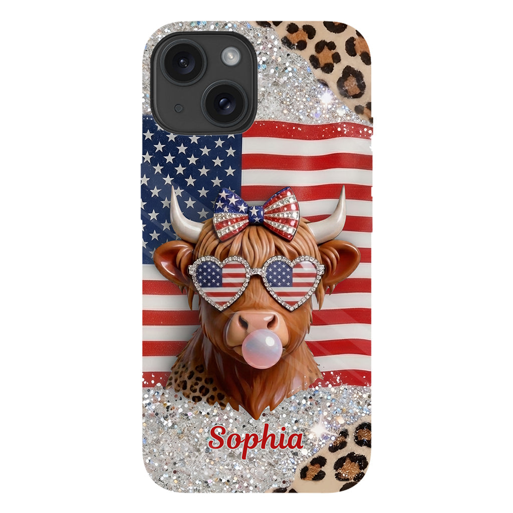Highland Cow Patriotic - Personalized Highland Cow Full Print Phone Case & Phone Grip